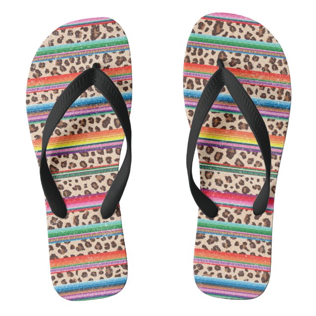 Rainbow Leopard Print Modern Girly Animal Pattern Jandals (Footbed)