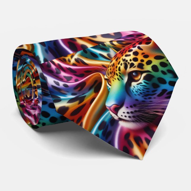 Rainbow Leopard Print Neck Tie (Rolled)