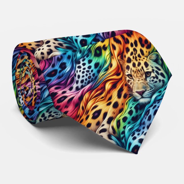 Rainbow Leopard Print Neck Tie (Rolled)
