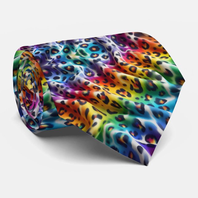 Rainbow Leopard Print Neck Tie (Rolled)