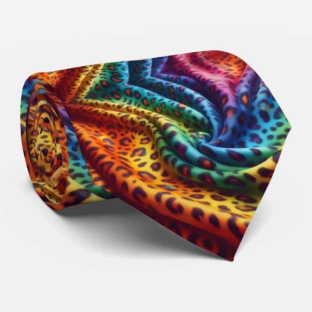 Rainbow Leopard Print Neck Tie (Rolled)