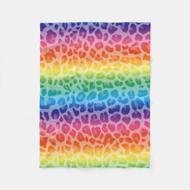 Rainbow leopard print pattern fleece blanket (Front)