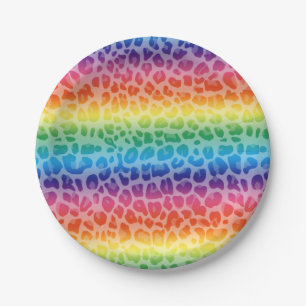 Rainbow leopard print pattern paper plate