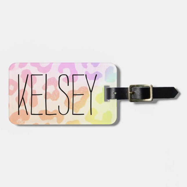 Rainbow Leopard Print Travel Luggage Tag (Front Horizontal)