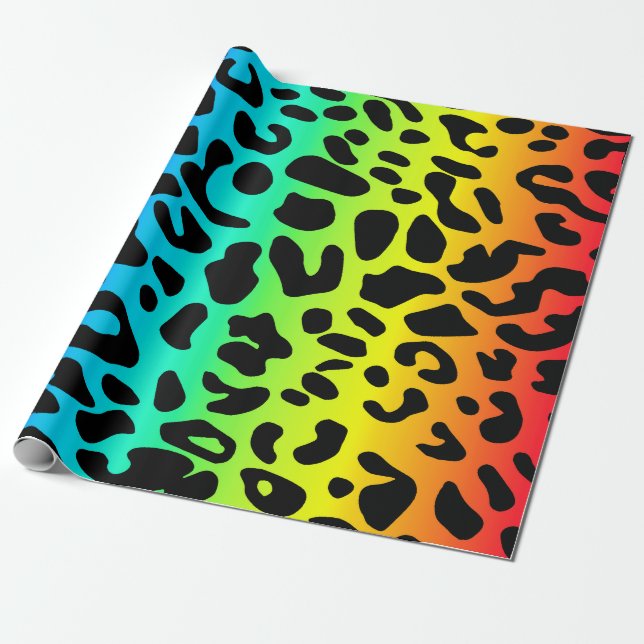 Rainbow Leopard Print Wrapping Paper (Unrolled)