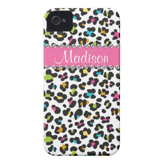 Rainbow Leopard Rhinestone Leopard BLING iPhone Case-Mate iPhone Case (Back)