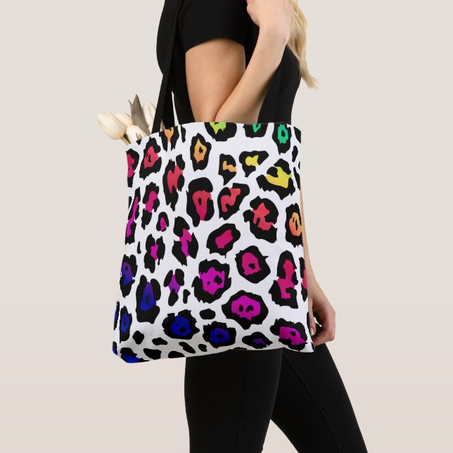 Rainbow Leopard Spots Pattern Tote Bag (Close Up)