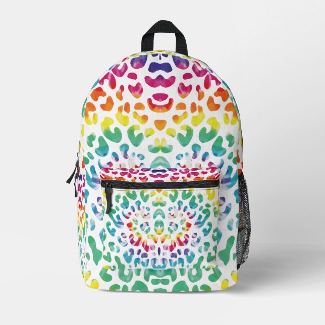 Rainbow leopard spots  printed backpack (Front)