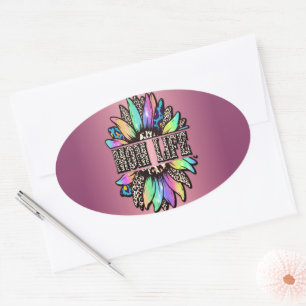Rainbow Leopard Sunflower Mum Life Oval Sticker