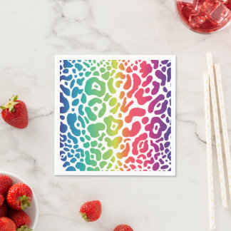 Rainbow Leopard White Background Napkins
