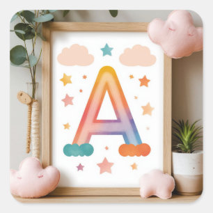 🌈 Rainbow Letter A Nursery Decor With Stars 🌈 Square Sticker