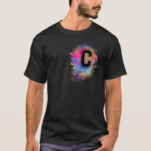 Rainbow Letter C Initial Monogrammed Colourful Pin T-Shirt