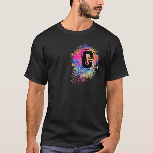 Rainbow Letter C Initial Monogrammed Colourful Pin T-Shirt (Front)