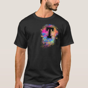 Rainbow Letter Initial Monogrammed Colourful Pink T-Shirt