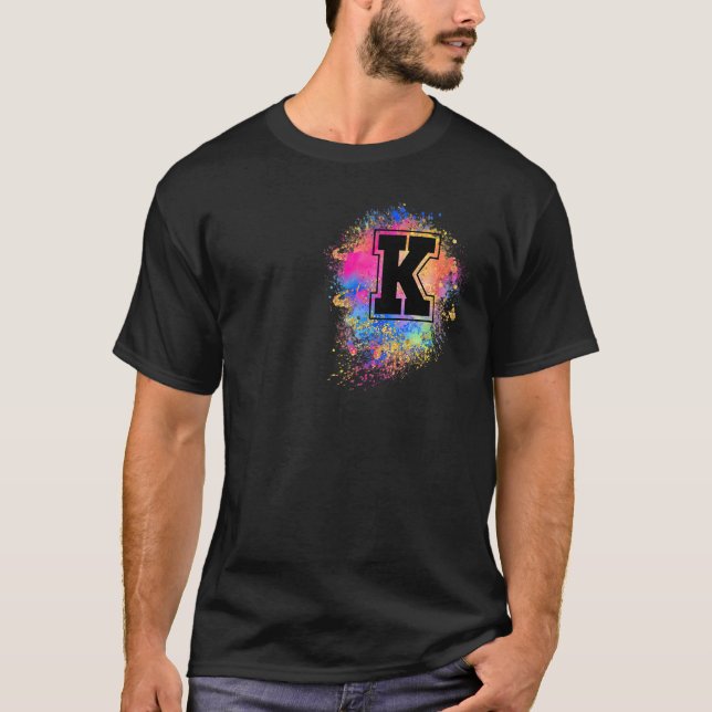 Rainbow Letter K Initial Monogrammed Colourful Pin T-Shirt (Front)
