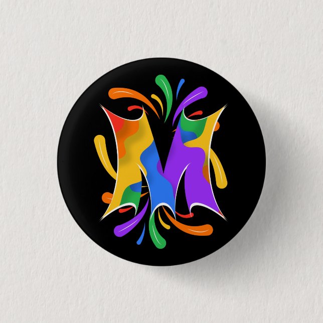 Rainbow Letter M Monogram Abstract 3 Cm Round Badge (Front)