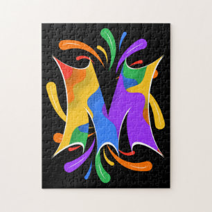 Rainbow Letter M Monogram Abstract Jigsaw Puzzle