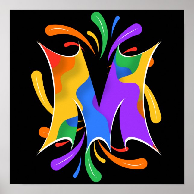 Rainbow Letter M Monogram Abstract Poster (Front)