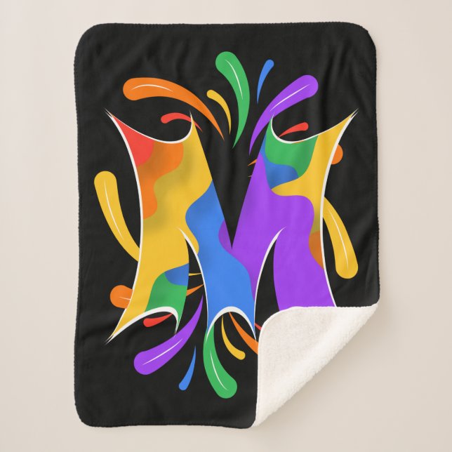 Rainbow Letter M Monogram Abstract Sherpa Blanket (Front)