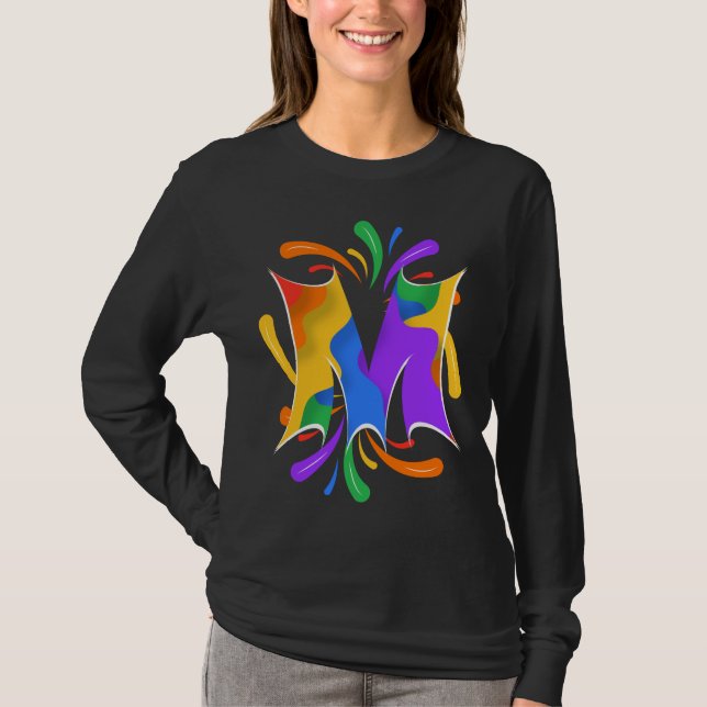 Rainbow Letter M Monogram Abstract T-Shirt (Front)