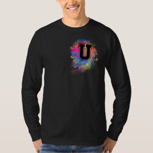 Rainbow Letter U Initial Monogrammed Colourful Pin T-Shirt