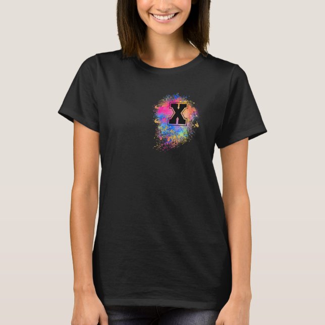 Rainbow Letter X Initial Monogrammed Colourful Pin T-Shirt (Front)