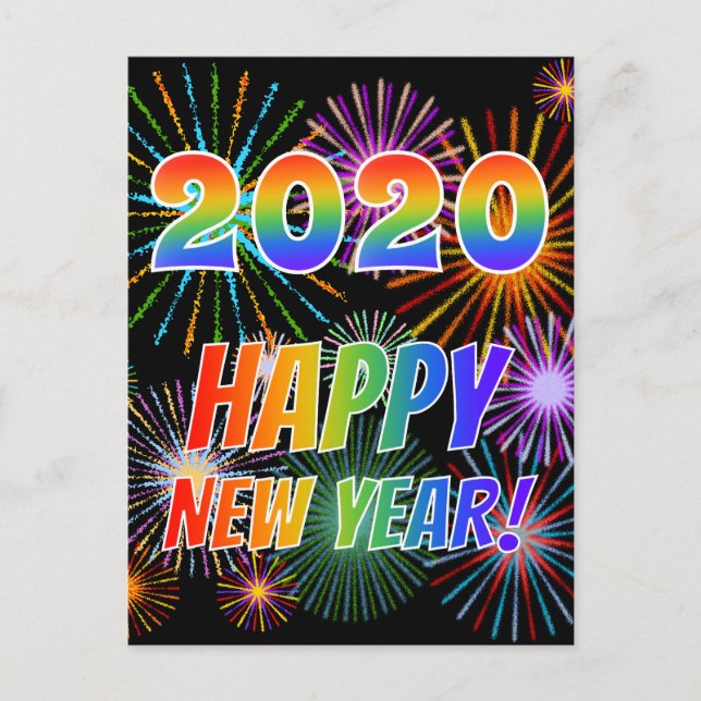 Rainbow Letters "2020" + "HAPPY NEW YEAR!" Postcard (Front)