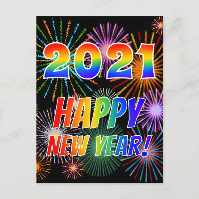 Rainbow Letters "2021" + "HAPPY NEW YEAR!" Postcard (Front)