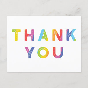 Rainbow Letters and Rainbow Stripes Thank You Holiday Postcard