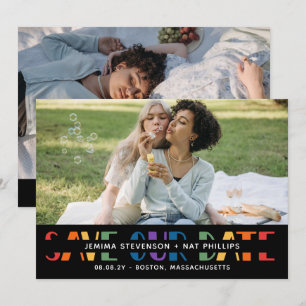 Rainbow Letters Black LGBTQ+ Typography Photo Save The Date