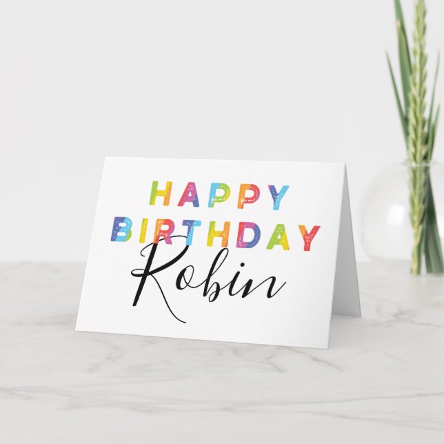 Rainbow Letters Simple Style Personalised Birthday Card (Front)