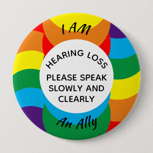 Rainbow LGBT+  Ally Geometric Hard of Hearing 10 Cm Round Badge