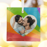 Rainbow LGBT Couple Photo Romantic Heart Christmas Glass Tree Decoration<br><div class="desc">Cute custom gay pride couple Christmas ornament gift for happily married men. Add your own romantic photograph inside the pretty LGBT heart for a personalised present of love.</div>