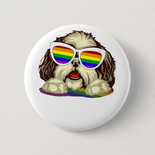 Rainbow LGBT Flag Gay Pride Shih Tzu Dog  Copy 6 Cm Round Badge (Front)