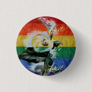 Rainbow LGBT Flag Vintage Calla Lily Love is Love 3 Cm Round Badge