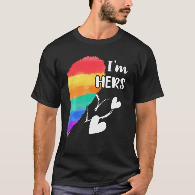 Rainbow Lgbt Heart I'm Hers For Couples Gay Lesbia T-Shirt (Front)
