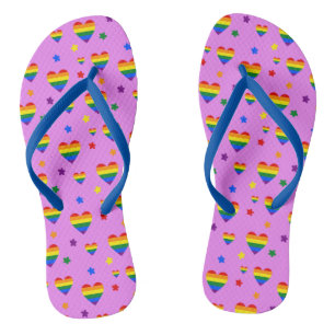 Rainbow LGBT Hearts and Colourful Flowers Pattern Jandals