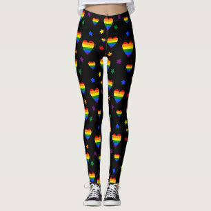 Rainbow LGBT Hearts and Colourful Flowers Pattern Leggings