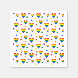 Rainbow LGBT Hearts and Colourful Flowers Pattern Napkin