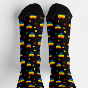 Rainbow LGBT Hearts and Colourful Flowers Pattern Socks