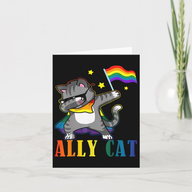 Rainbow Lgbt Lesbian Pride Funny Cat Dabbing  Card (Front)