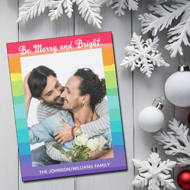 Rainbow LGBTQ Photo Cute Magnetic Christmas Card (Creator Uploaded)