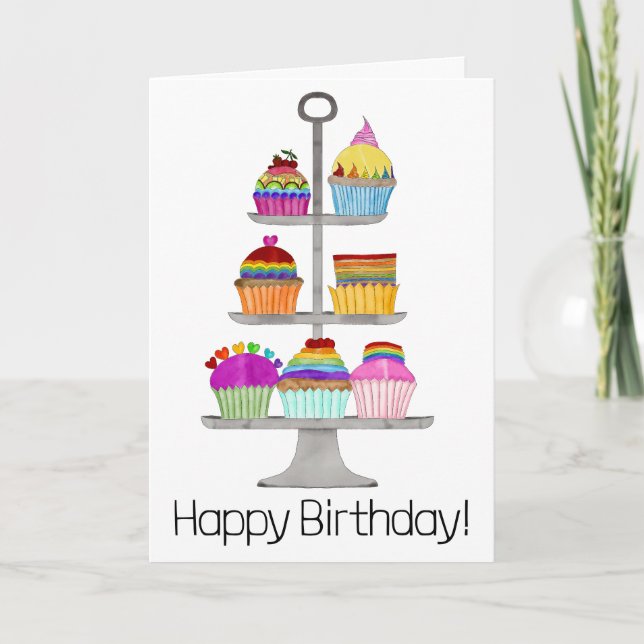 Rainbow LGBTQ pride cupcakes Birthday Card (Front)
