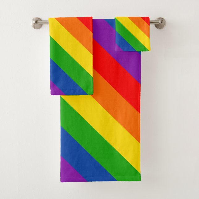 Rainbow LGBTQ+ Pride Flag, Gay Pride Colours Bath Towel Set (Insitu)