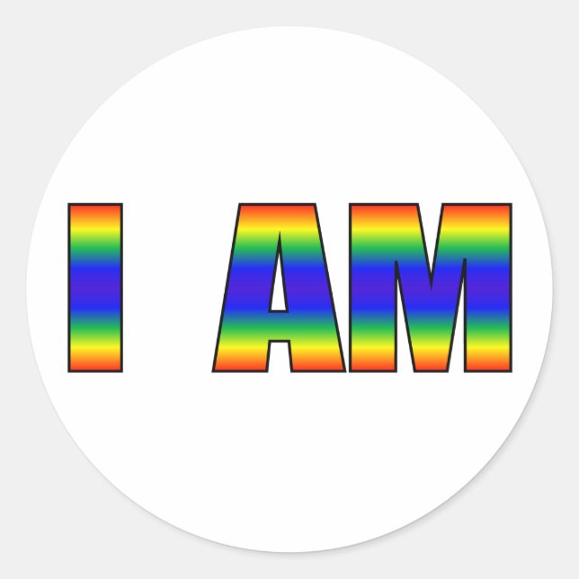 Rainbow LGBTQ Pride I AM White Background Classic Round Sticker (Front)