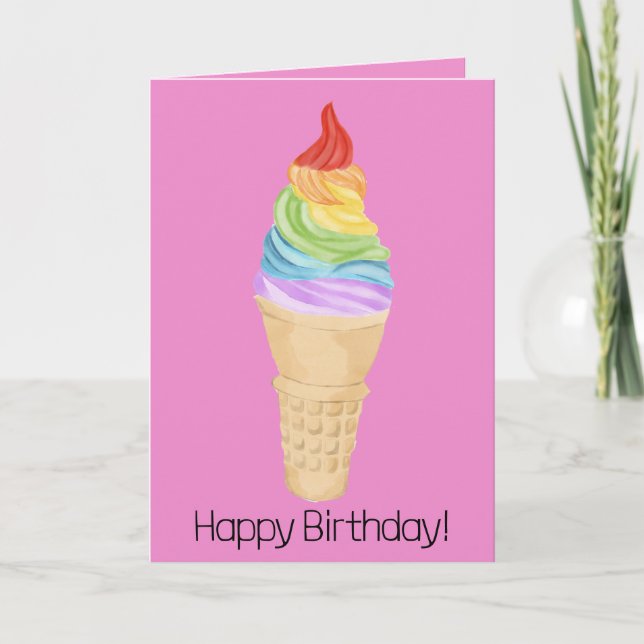 Rainbow LGBTQ pride Ice Cream Birthday Card (Front)