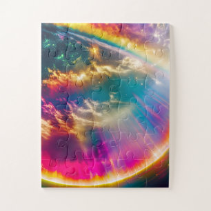 Rainbow Light Shines Through Clouds in Outer Space Jigsaw Puzzle