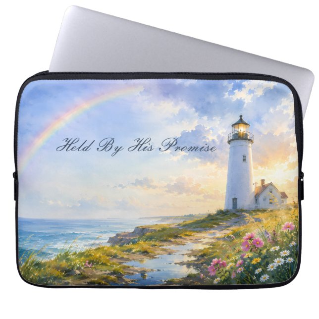 Rainbow Lighthouse Coastal Watercolor Laptop Sleeve (Front)