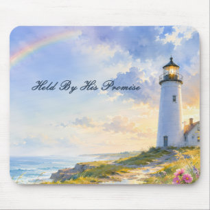 Rainbow Lighthouse Coastal Watercolor Mouse Pad