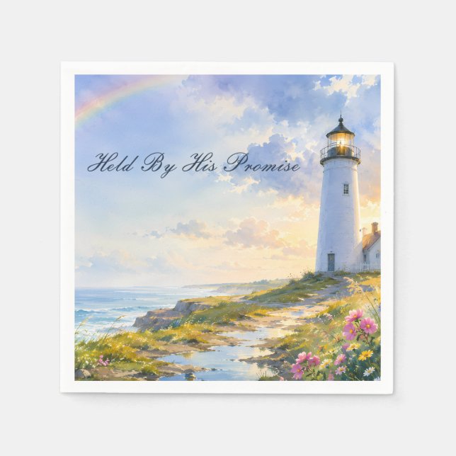 Rainbow Lighthouse Coastal Watercolor Napkin (Front)